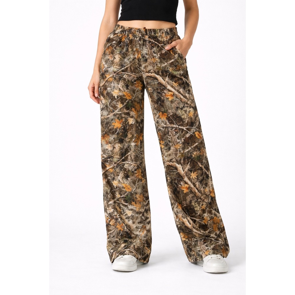 Blue Riot Camo Fleece Lounge Pants Wide Leg Brown Real Tree Size M